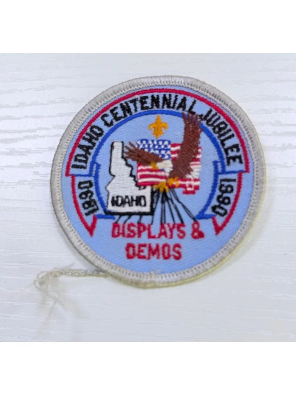 Boy Scouts Patch Idaho Centennial Jubilee 1990 State Outline Eagle American Flag